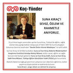 Suna Kıraç’ı  Sevgi, Özlem Ve Rahmetle  Anıyoruz.