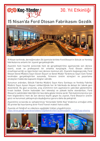 15 Nisan'da Ford Otosan Fabrikasını Gezdik